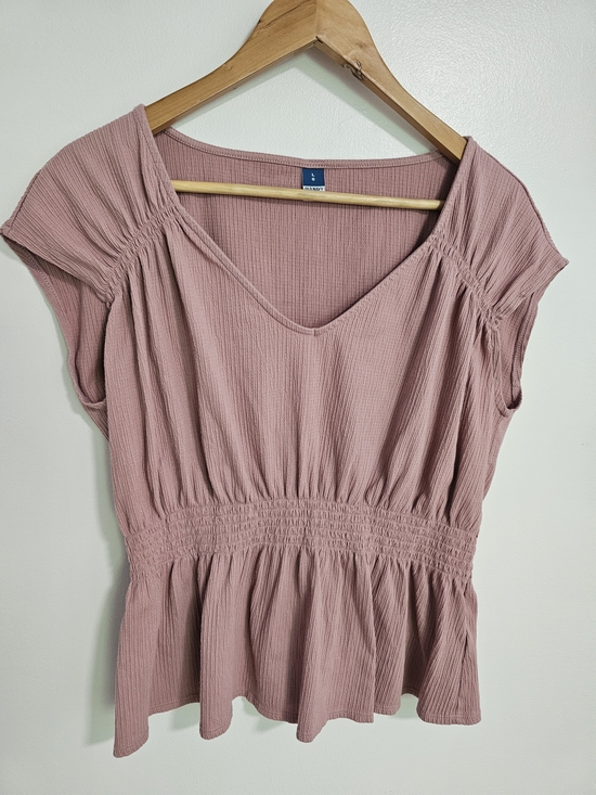 Old Navy Tops - Old Navy Dusty Rose Smocked Waist V-Neck Peplum Top Size Large